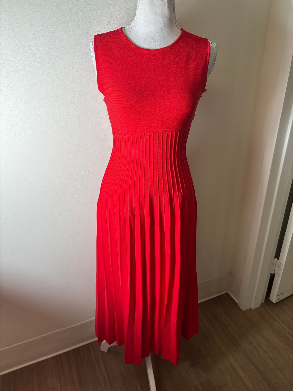 Staud Red Pleated Sweater Dress Sz S
